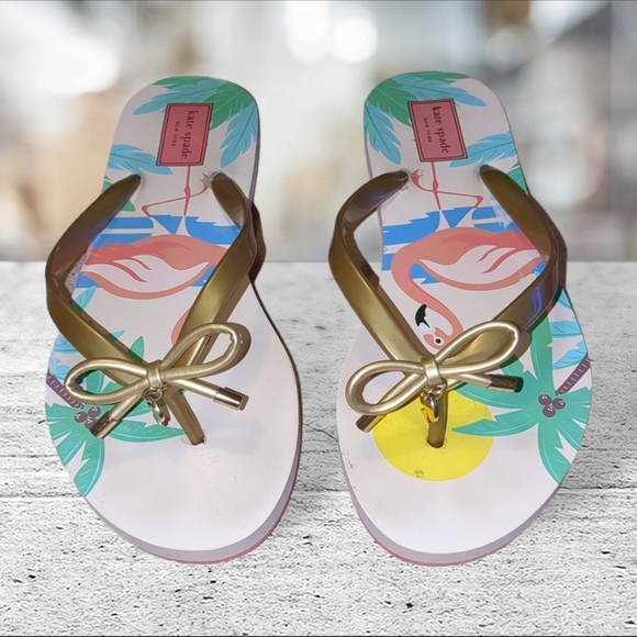 Kate spade Nassau flamingo flip flops/thong/sandals/shoes size 7-8 - Picture 2 of 12